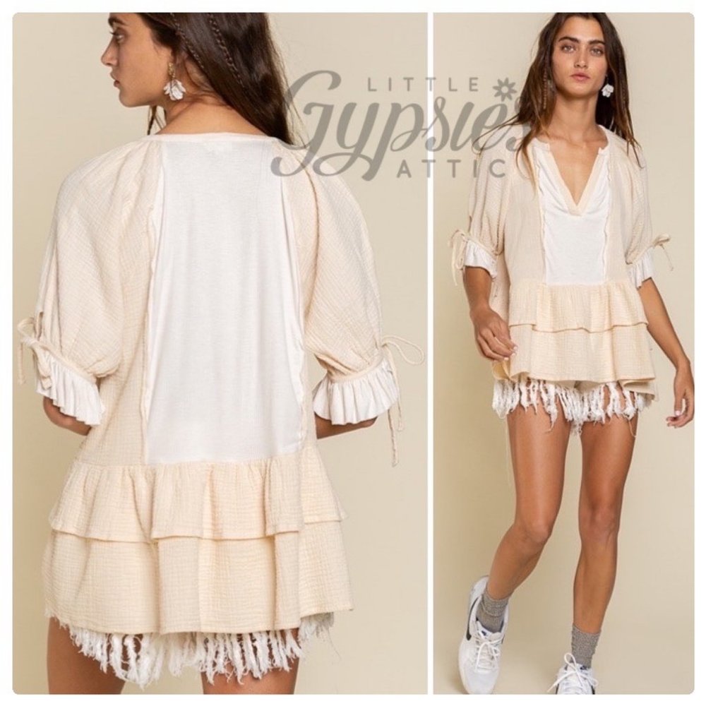 POL Vanilla Cream Bohemian Tunic Top - Picture 3 of 14
